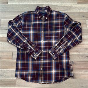 Lands' End Blue and Brown plaid  Button Down Shirt
